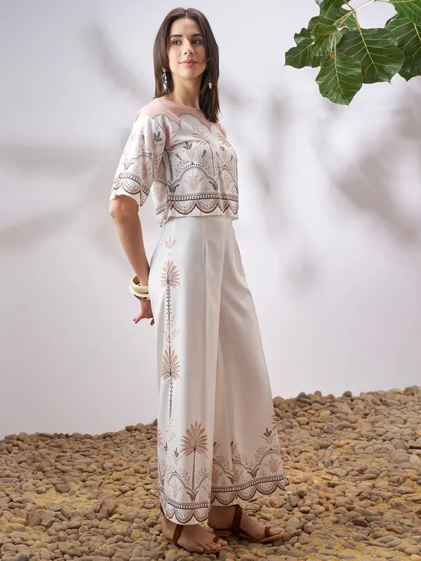 Vara By Vishudh Women Tan Top With Palazzo Co-Ords