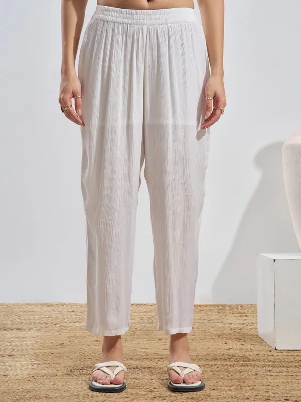 Vara By Vishudh Women White Top With Trouser Co-Ords