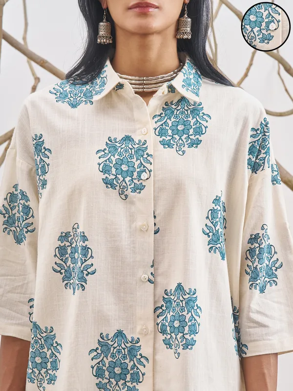 Vara By Vishudh Women Off White Shirt With Trouser