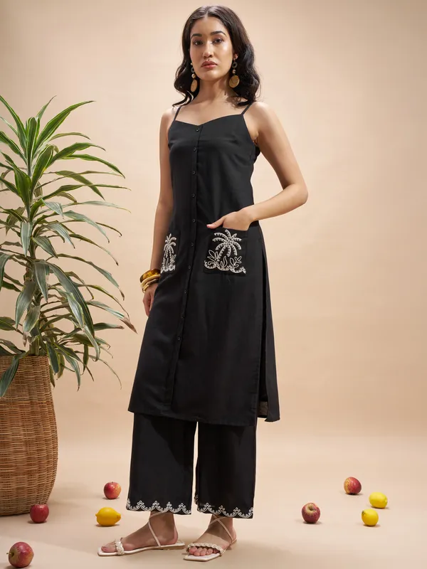 Vara By Vishudh Women Black Top With Trouser Co-Ords