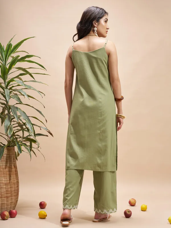 Vara By Vishudh Women Olive Top With Trouser Co-Ords