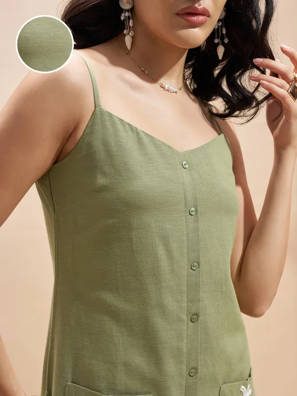 Vara By Vishudh Women Olive Top With Trouser Co-Ords