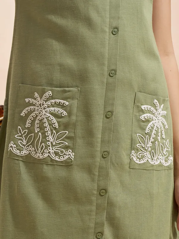 Vara By Vishudh Women Olive Top With Trouser Co-Ords