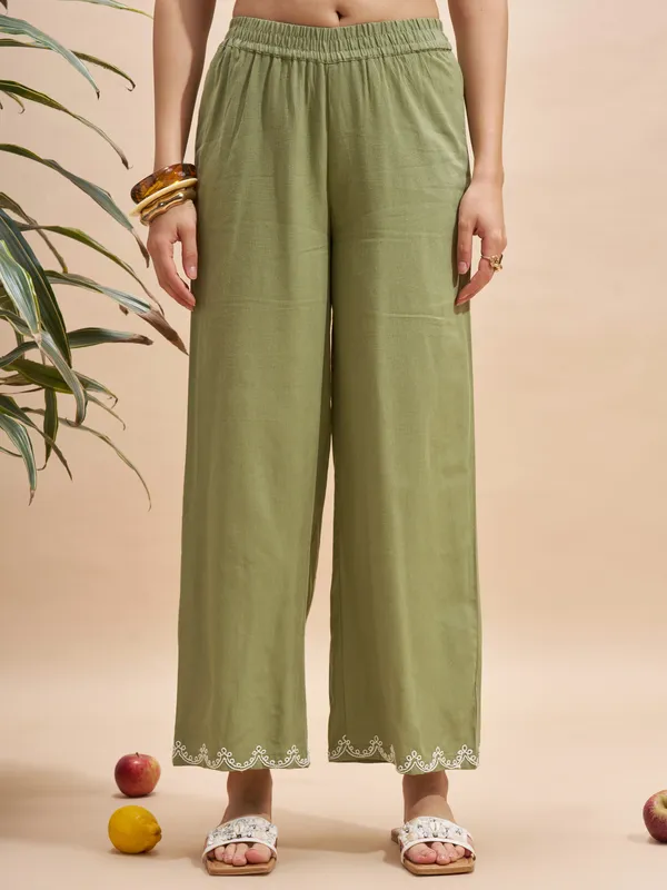 Vara By Vishudh Women Olive Top With Trouser Co-Ords