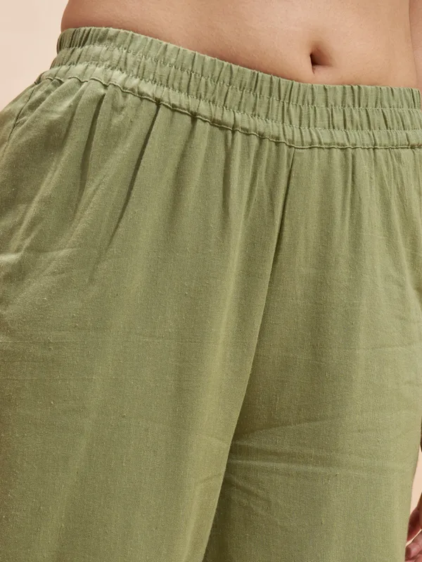 Vara By Vishudh Women Olive Top With Trouser Co-Ords