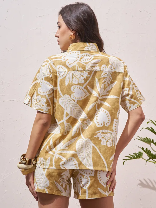 Vara By Vishudh Women Mustard Shirt With Shorts Co-Ords