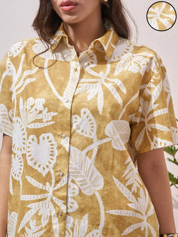 Vara By Vishudh Women Mustard Shirt With Shorts Co-Ords