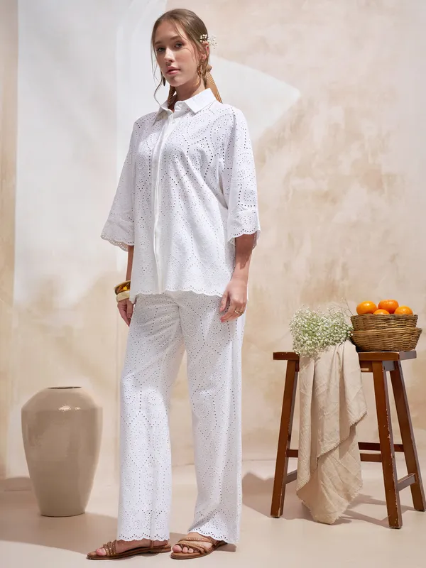 Vara By Vishudh Women White Shirt With Trouser Co-Ords
