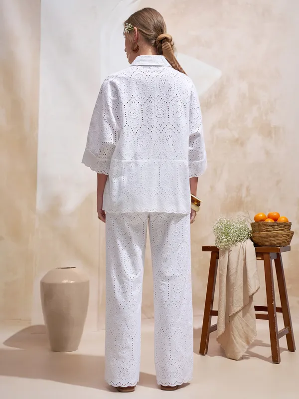 Vara By Vishudh Women White Shirt With Trouser Co-Ords