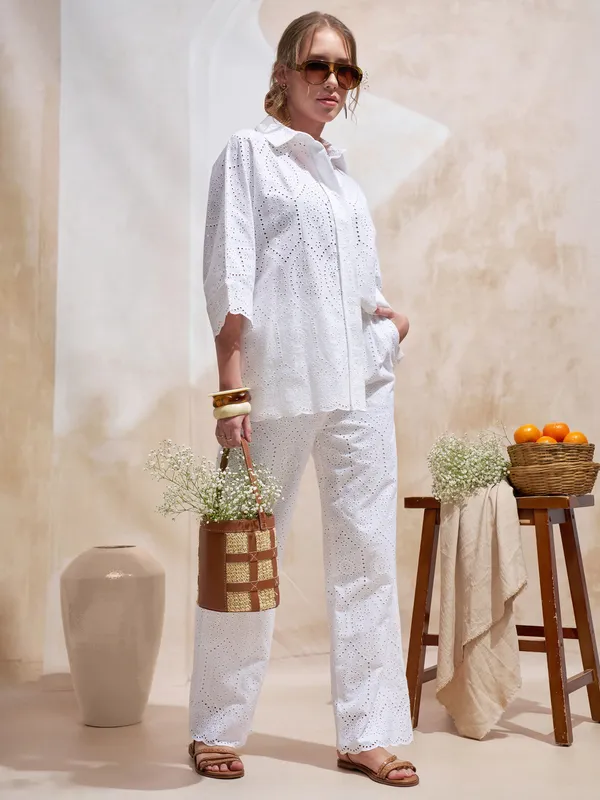 Vara By Vishudh Women White Shirt With Trouser Co-Ords