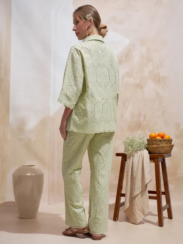 Vara By Vishudh Women Green Shirt With Trouser Co-Ords