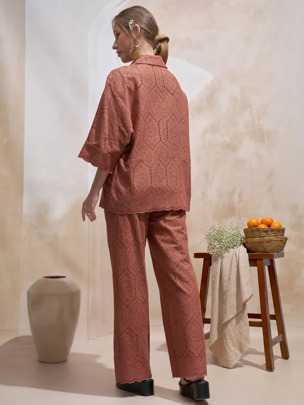 Vara By Vishudh Women Brown Shirt With Trouser Co-Ords