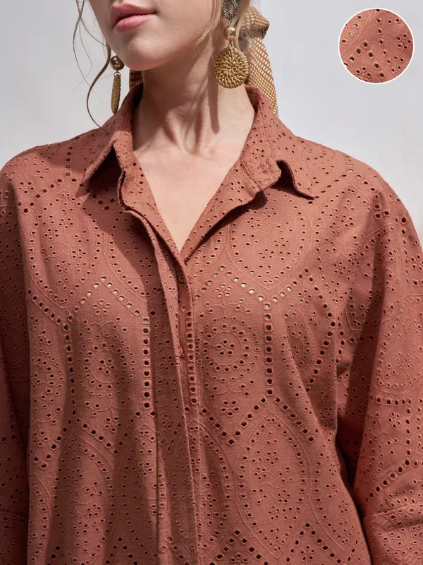 Vara By Vishudh Women Brown Shirt With Trouser Co-Ords