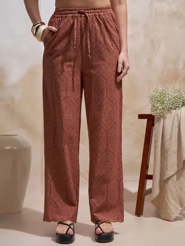 Vara By Vishudh Women Brown Shirt With Trouser Co-Ords