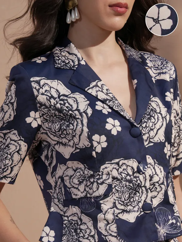 Vara By Vishudh Women Navy Blue Top With Trouser Co-Ords