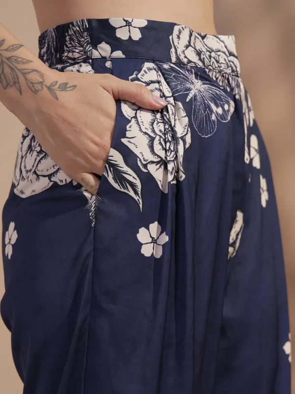 Vara By Vishudh Women Navy Blue Top With Trouser Co-Ords