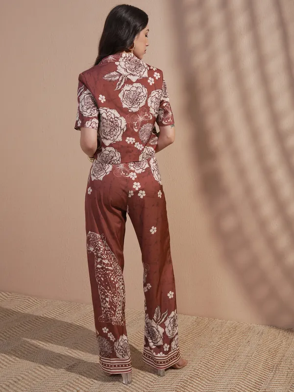 Vara By Vishudh Women Brown Top With Trouser Co-Ords