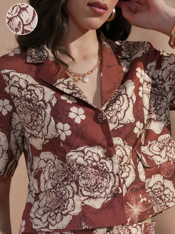 Vara By Vishudh Women Brown Top With Trouser Co-Ords