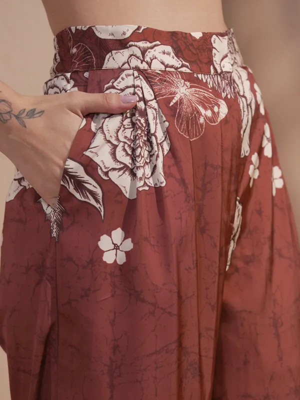 Vara By Vishudh Women Brown Top With Trouser Co-Ords