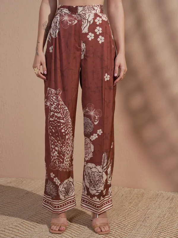 Vara By Vishudh Women Brown Top With Trouser Co-Ords