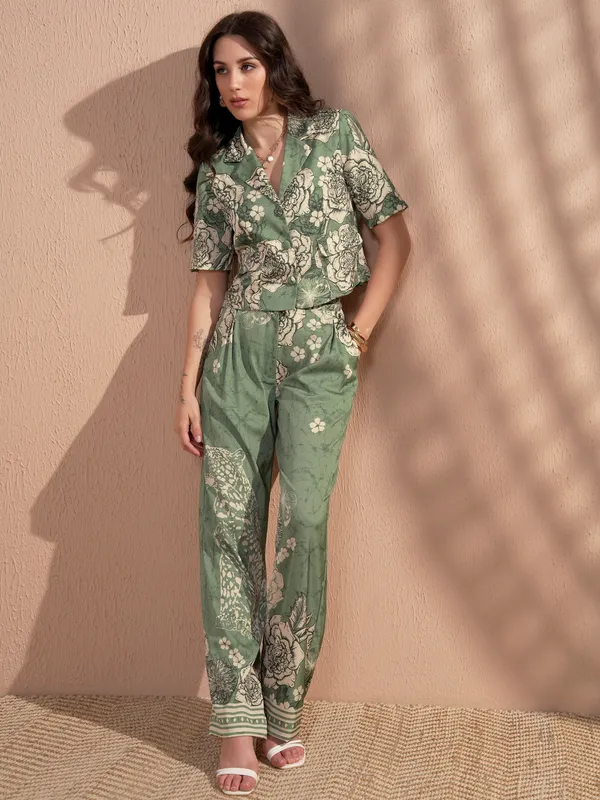 Vara By Vishudh Women Green Top With Trouser Co-Ords