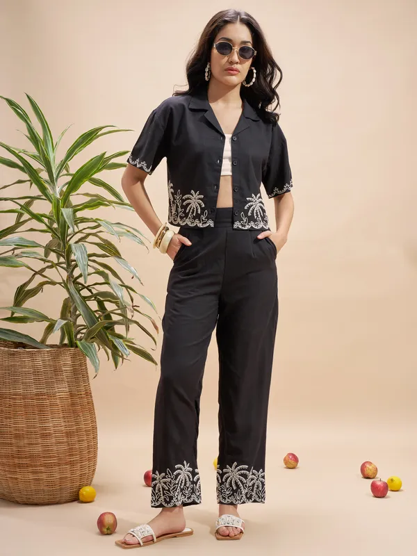 Vara By Vishudh Women Black Embroidered Regular Top