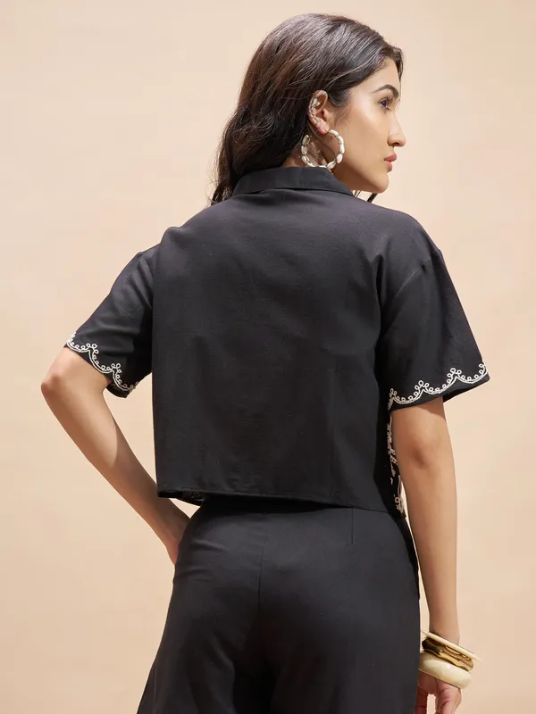 Vara By Vishudh Women Black Embroidered Regular Top
