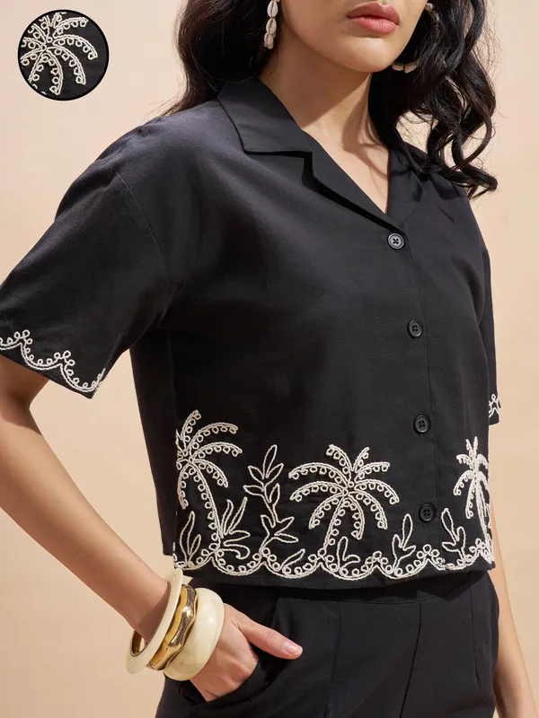 Vara By Vishudh Women Black Embroidered Regular Top