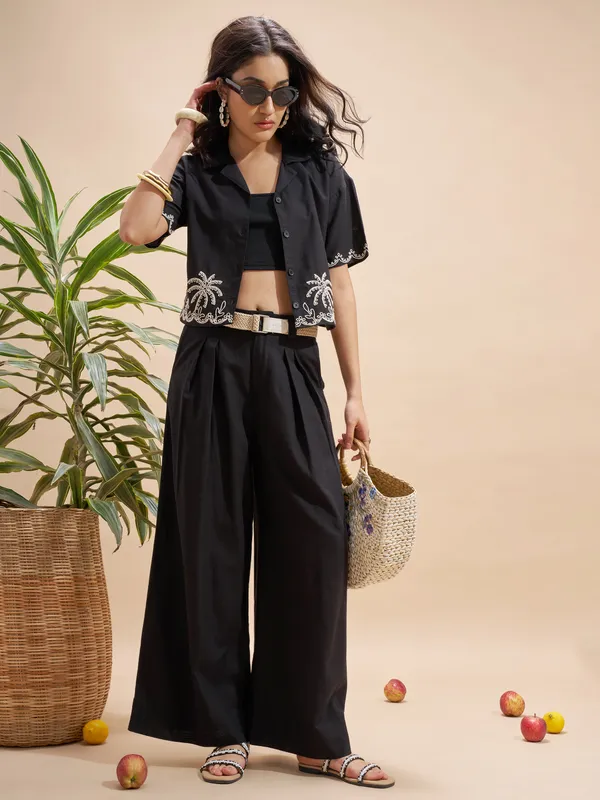 Vara By Vishudh Women Black Embroidered Regular Top