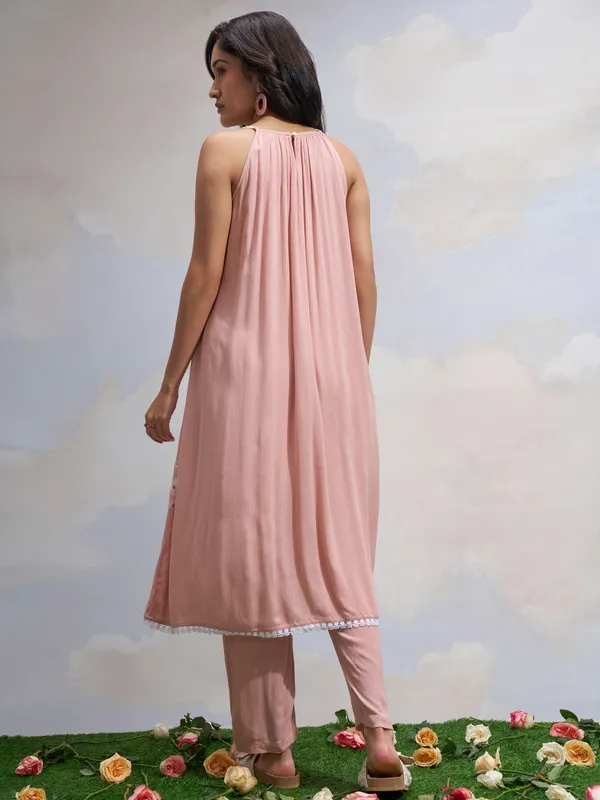 Vara By Vishudh Women Pink Embroidered Kurta With Trouser