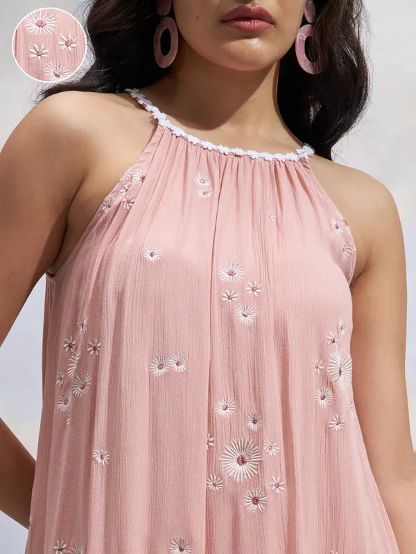 Vara By Vishudh Women Pink Embroidered Kurta With Trouser