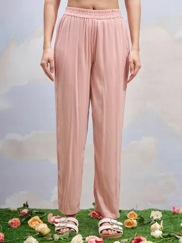 Vara By Vishudh Women Pink Embroidered Kurta With Trouser