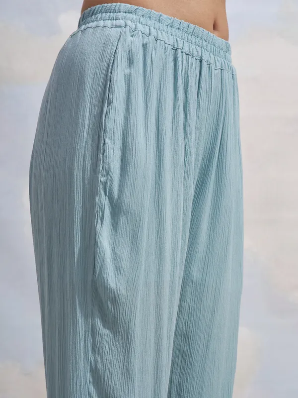 Vara By Vishudh Women Blue Embroidered Kurta With Trouser