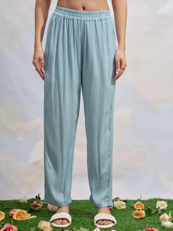 Vara By Vishudh Women Blue Embroidered Kurta With Trouser