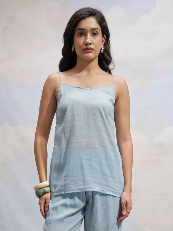 Vara By Vishudh Women Blue Printed Straight Kurta