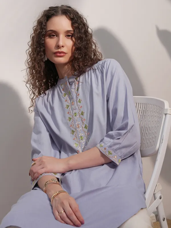 Vara By Vishudh Women Blue Embroidered Straight Kurta