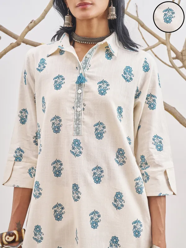 Vara By Vishudh Women Off White Printed Straight Kurta