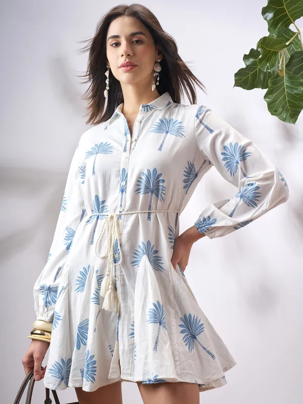 Vara By Vishudh Women Off White Printed Fit and Flare Dress