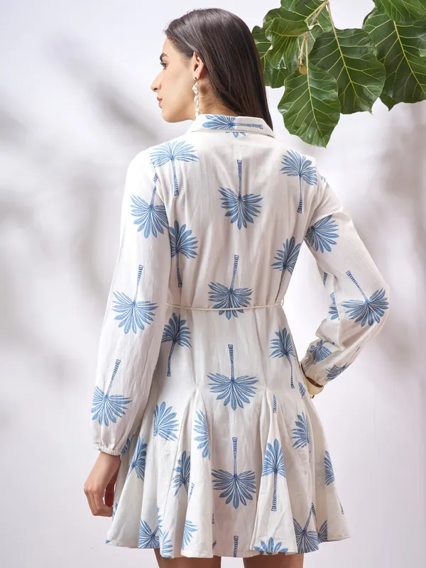 Vara By Vishudh Women Off White Printed Fit and Flare Dress