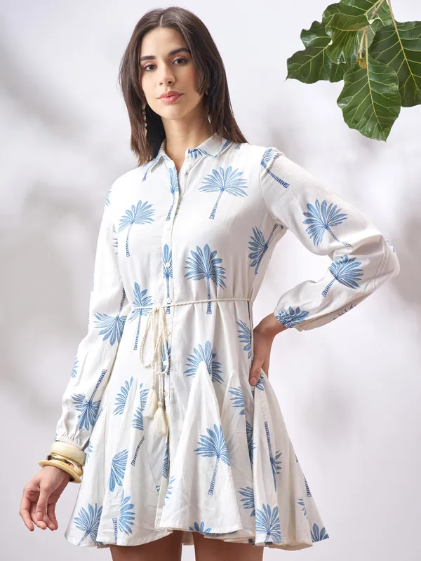 Vara By Vishudh Women Off White Printed Fit and Flare Dress