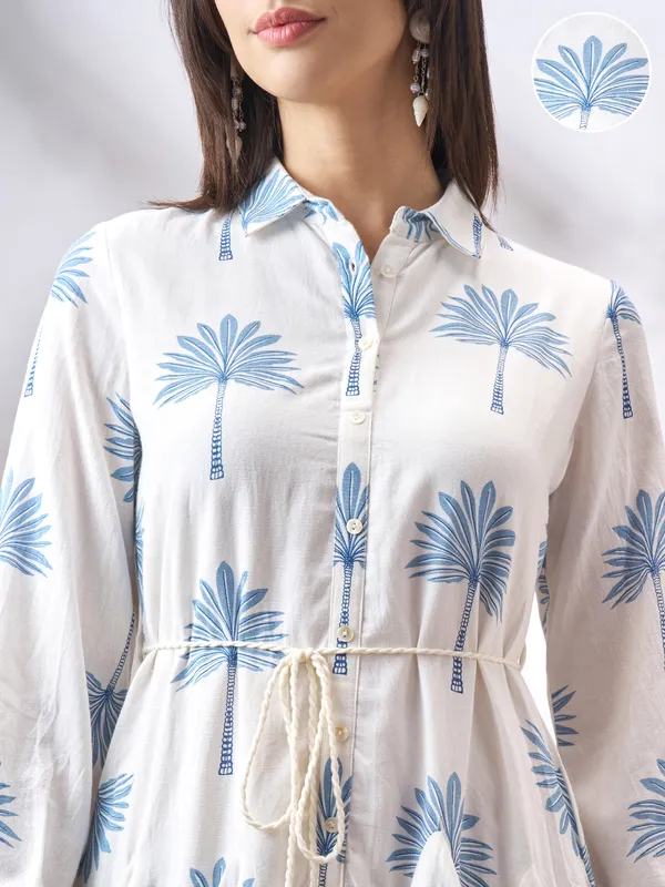 Vara By Vishudh Women Off White Printed Fit and Flare Dress