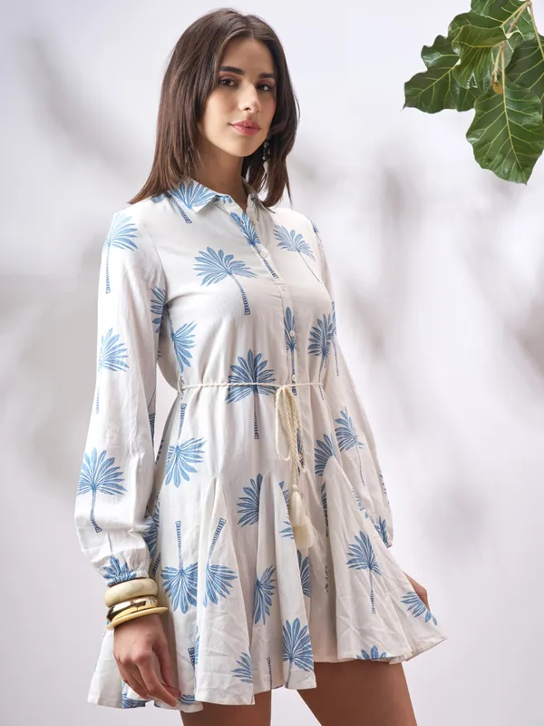 Vara By Vishudh Women Off White Printed Fit and Flare Dress