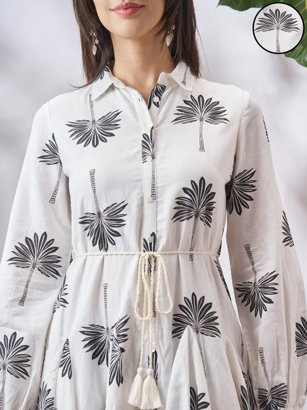 Vara By Vishudh Women Off White Printed Fit and Flare Dress