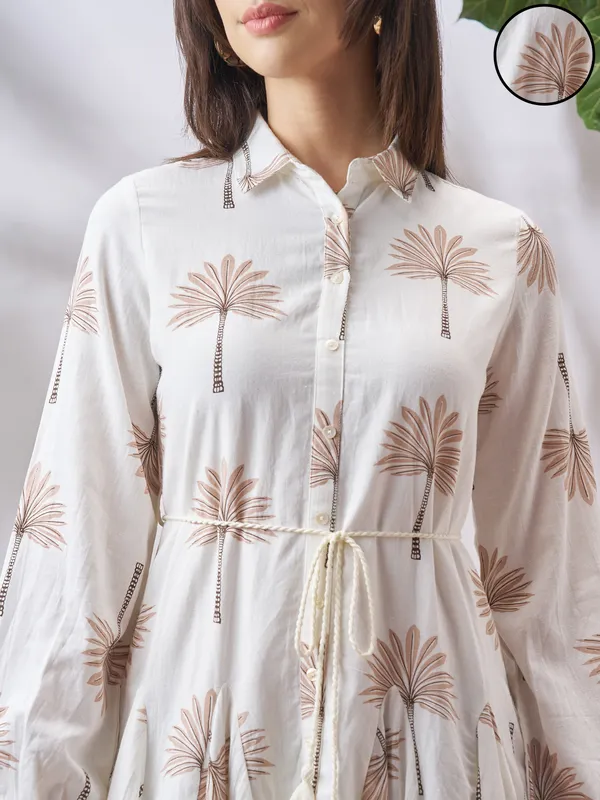 Vara By Vishudh Women Tan Printed Fit and Flare Dress