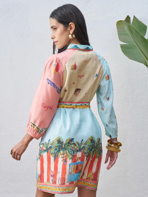 Vara By Vishudh Women Blue Printed Shirt Dress