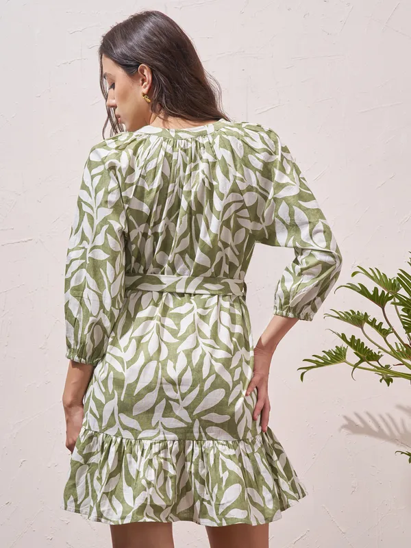 Vara By Vishudh Women Green Printed Drop Waist Dress