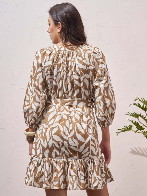 Vara By Vishudh Women Brown Printed Drop Waist Dress