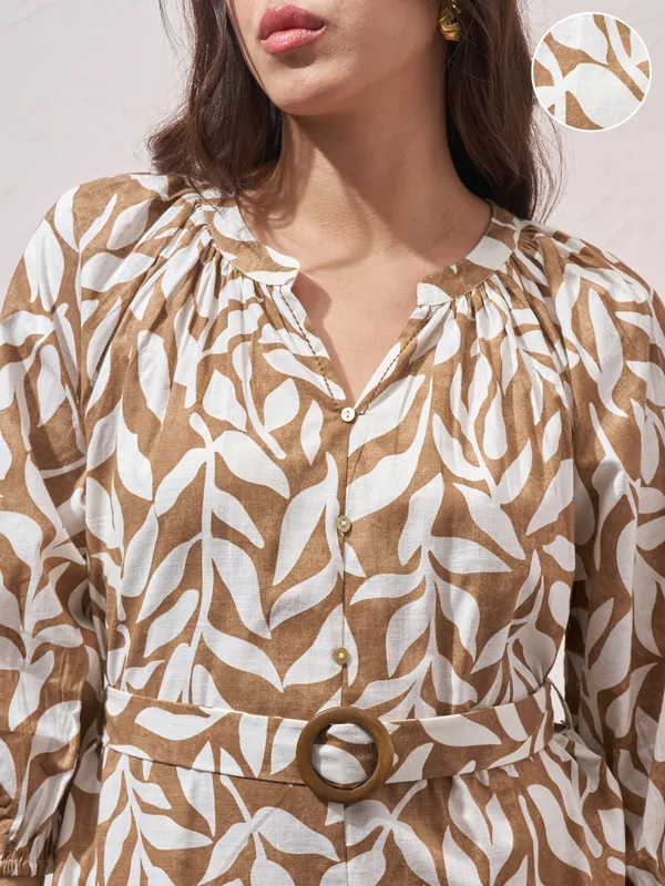 Vara By Vishudh Women Brown Printed Drop Waist Dress