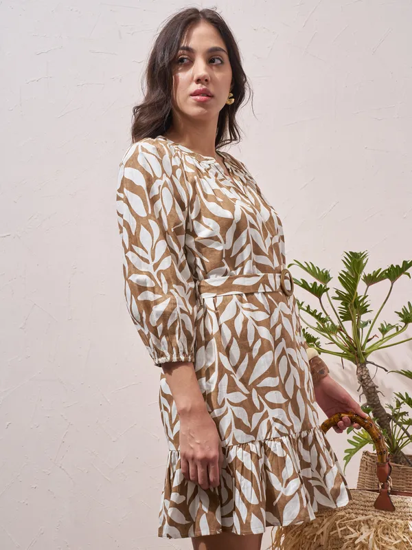 Vara By Vishudh Women Brown Printed Drop Waist Dress
