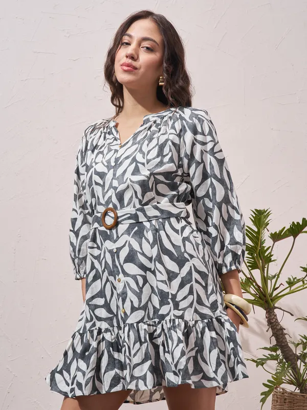 Vara By Vishudh Women Navy Blue Printed Drop Waist Dress